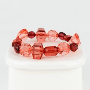 Bracelet Stretch Pink Red Faceted Beaded Rivoli Round Emerald Oval Plastic